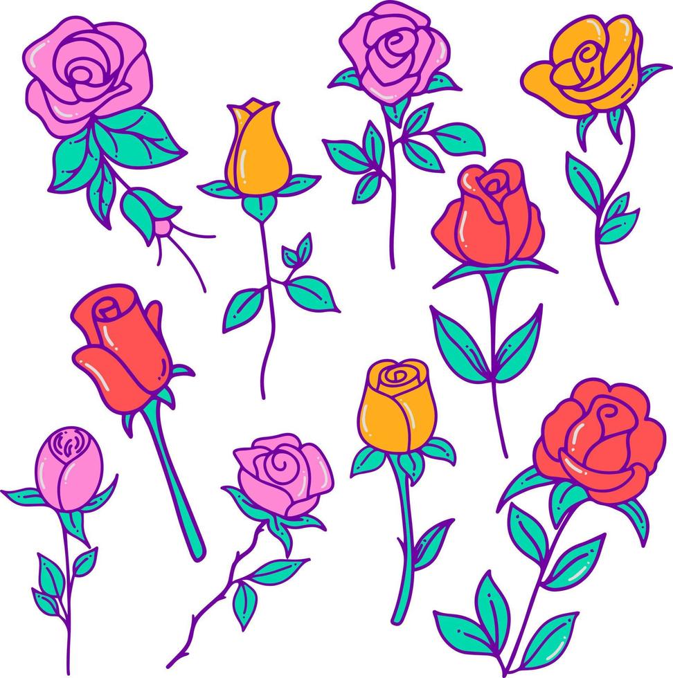 pacote de ilustração de doodle de flores rosas vetor