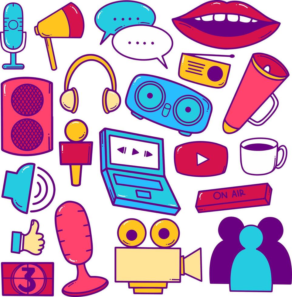 ilustração de doodle de equipamento de podcast vetor