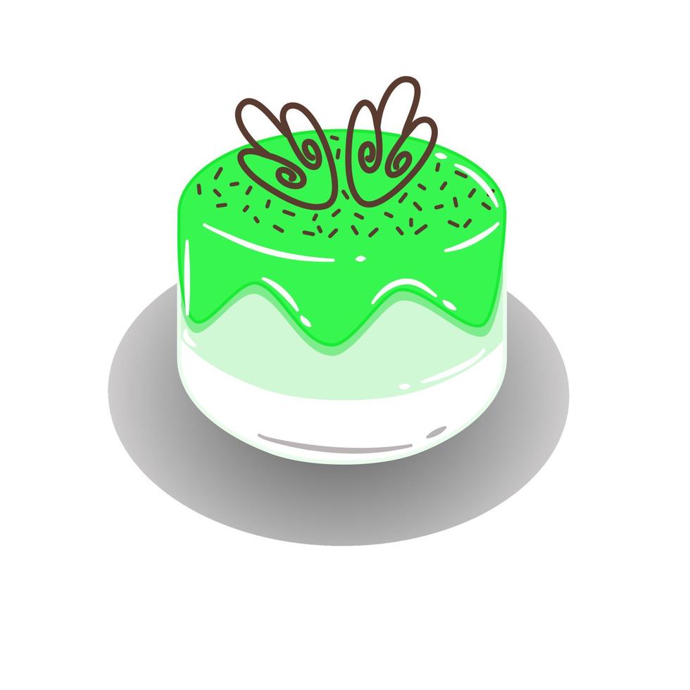 vetor de sobremesa doce para bolo verde com decoração de chocolate no topo