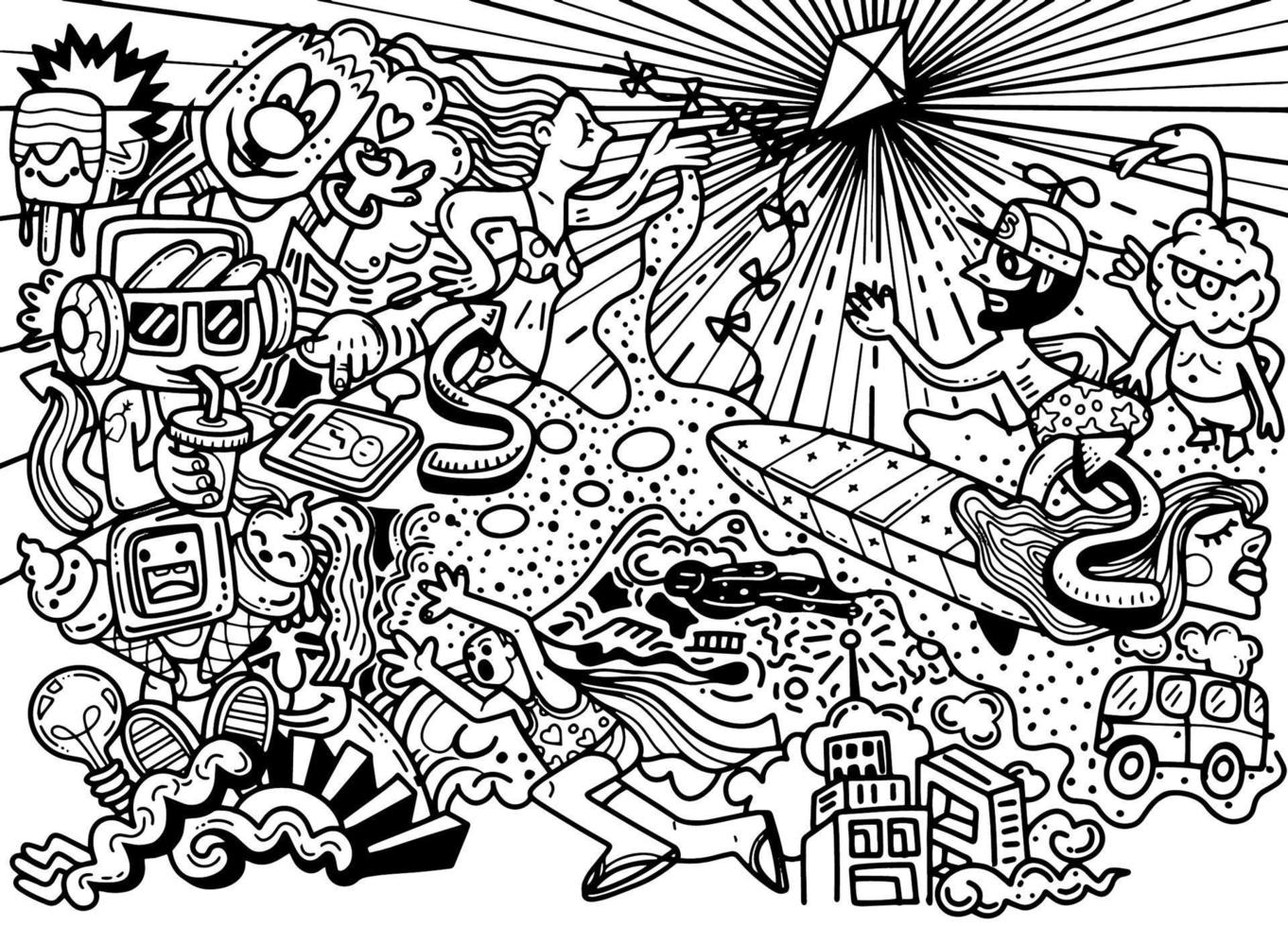 doodle férias de verão, ilustração vetorial. vetor