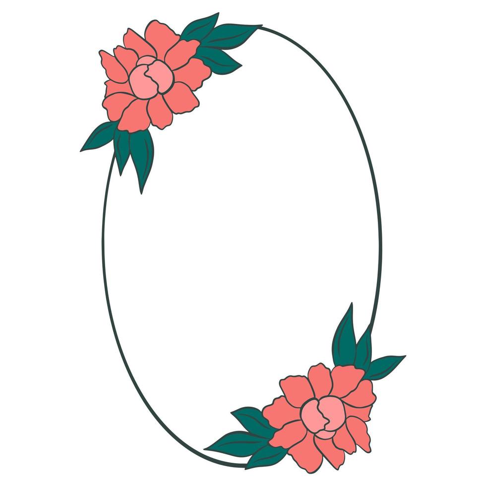 moldura oval com ilustração vetorial de flores de peônias vetor