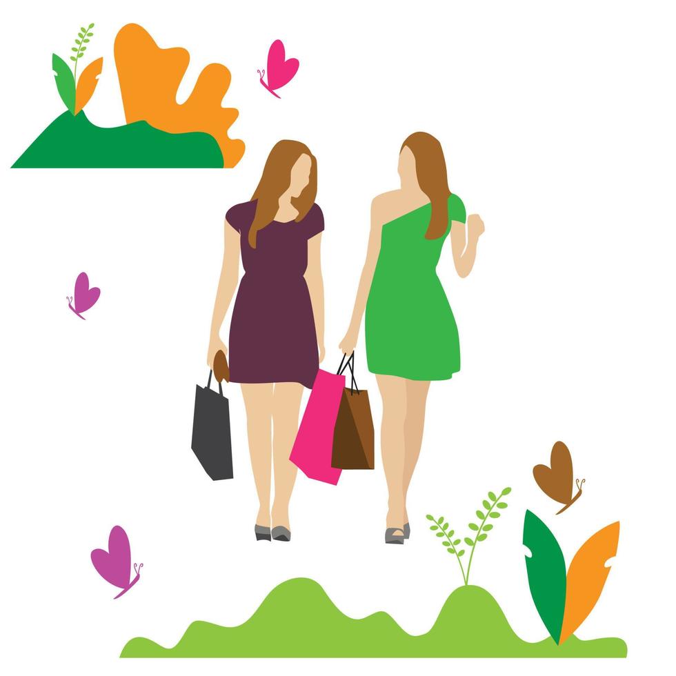 meninas do jardim de compras vetor