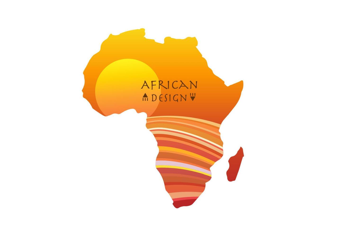 África mapa estampado com paisagem étnica por do sol. banner de logotipo, cores africanas tradicionais tribais, elementos de padrão de tiras, design de conceito. vetor continente africano étnico isolado no fundo branco