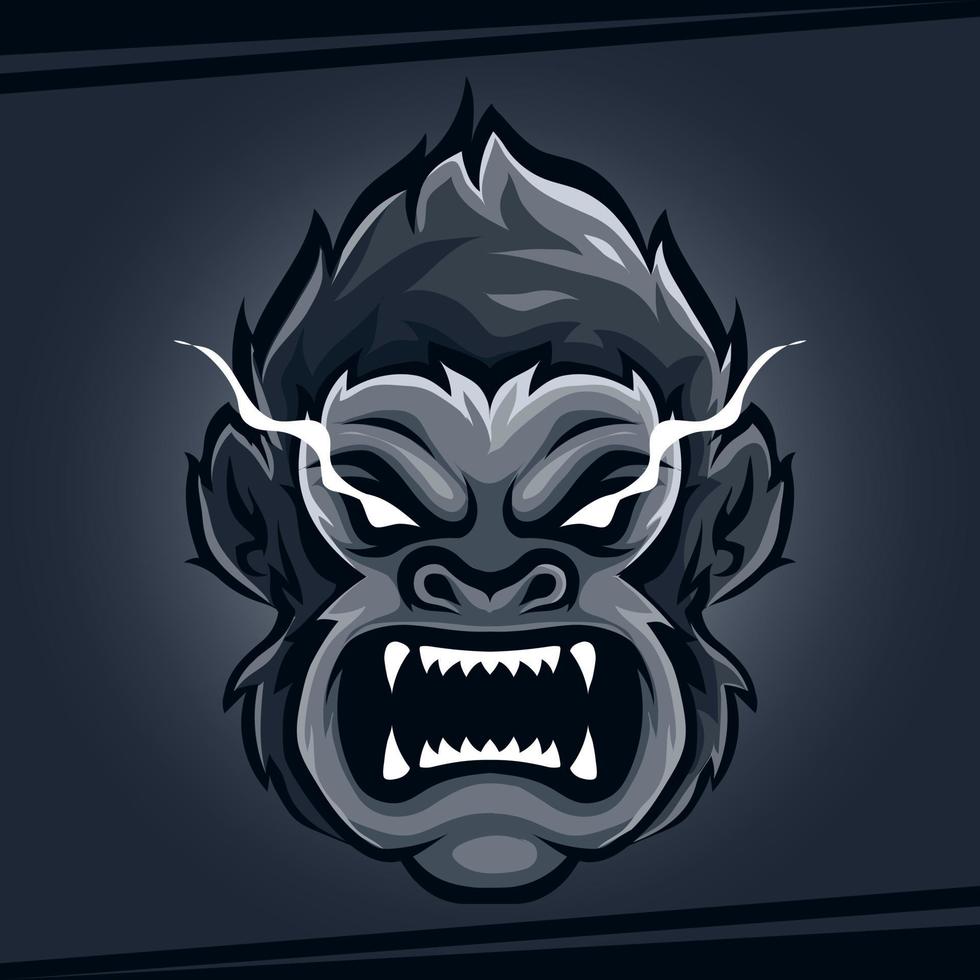 mascote de animal com raiva de gorila cabeça para ilustração vetorial de logotipo de esportes e esports vetor