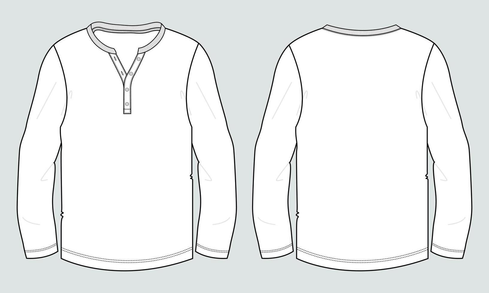 camiseta de manga longa técnica de moda esboço plano modelo de ilustração vetorial modelo vistas frontal e traseira vetor