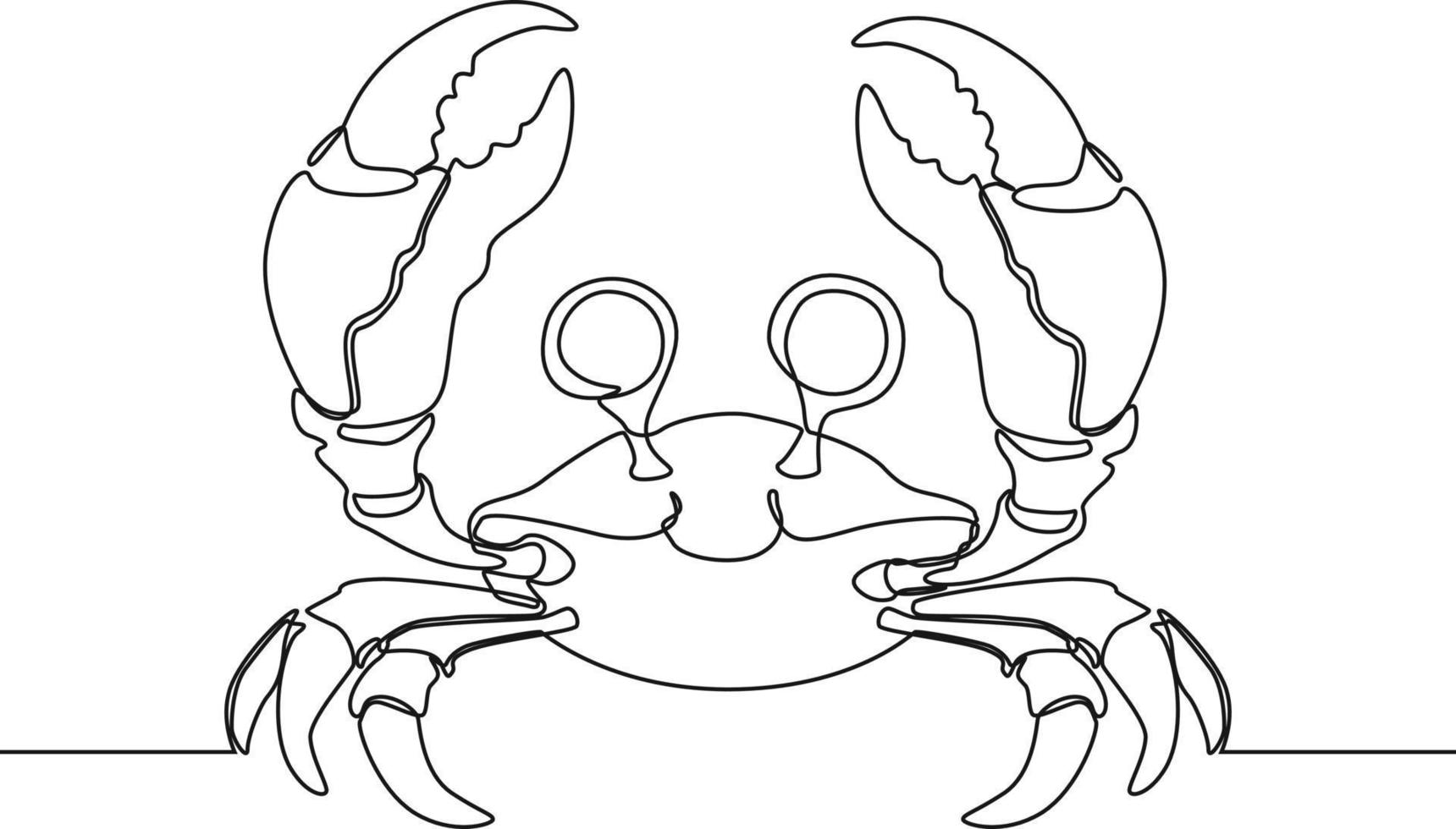 contínuo um caranguejo de desenho de linha com grandes garras em branco. dia internacional do oceano. única linha desenhar desenho ilustração gráfica de vetor. vetor