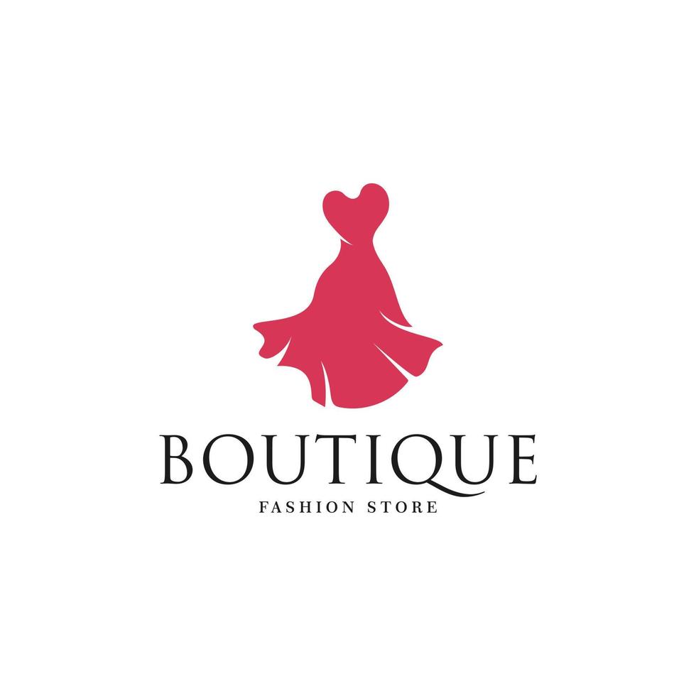 modelo de logotipo de loja boutique de moda com vestido isolado vetor