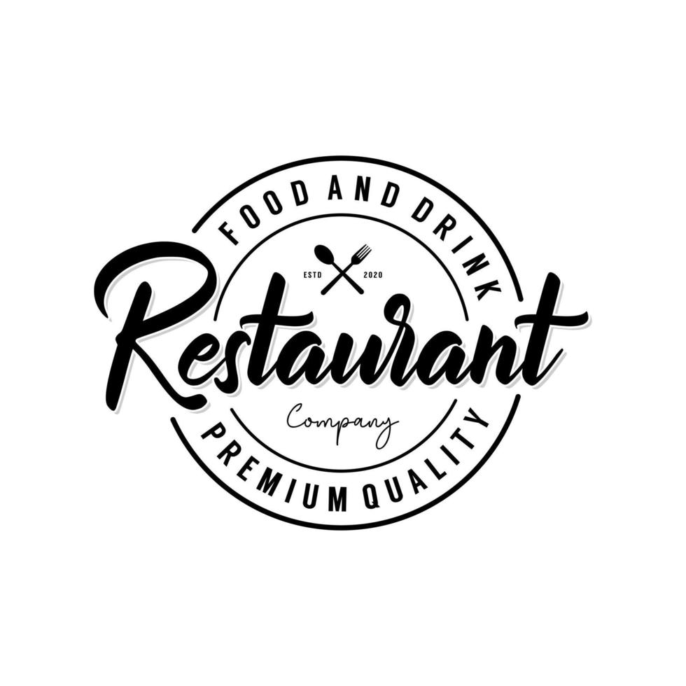 logotipo de letras escritas à mão do restaurante com design de emblema de crachá de etiqueta vetor