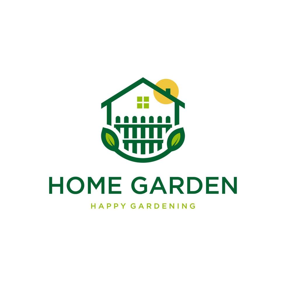 logotipo do jardim em casa com sorriso, modelo de design de ícone feliz vetor