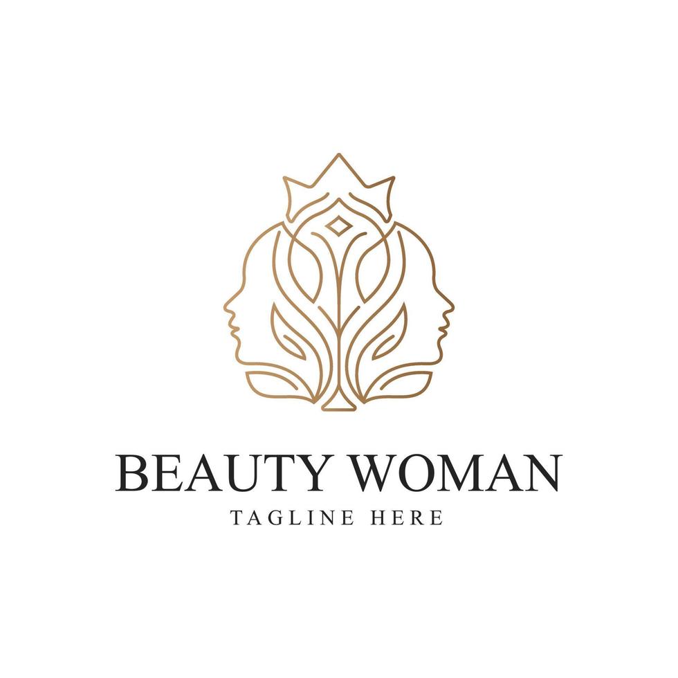 logotipo de mulher de beleza com modelo de design de arte de linha vetor