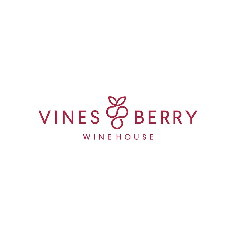 logotipo de vinho de uva com modelo de vetor de design de linha mono linha uma