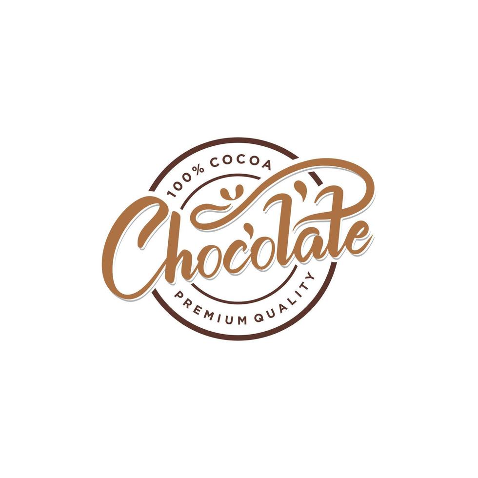 logotipo de letras manuscritas de chocolate com modelo de vetor de design de emblema de crachá de etiqueta