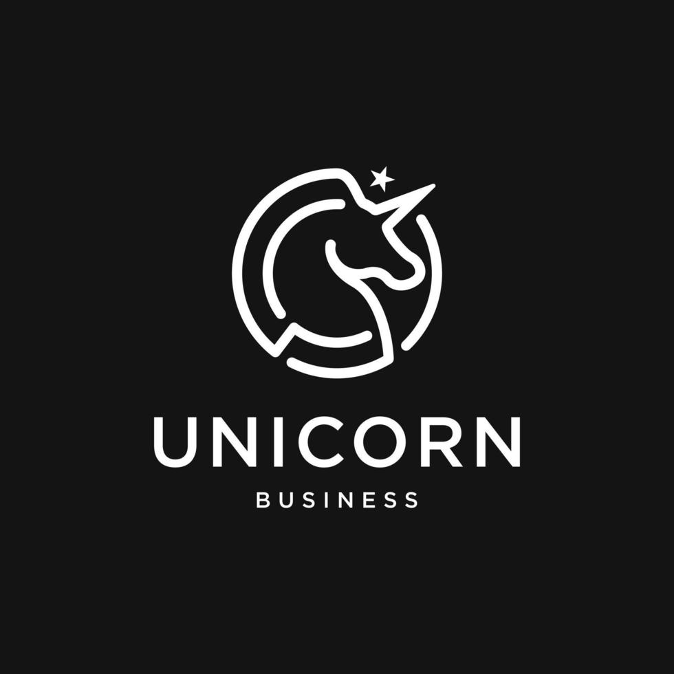 logotipo de unicórnio minimalista com vetor de design de círculo e estrela para empresa de finanças de hotéis de negócios