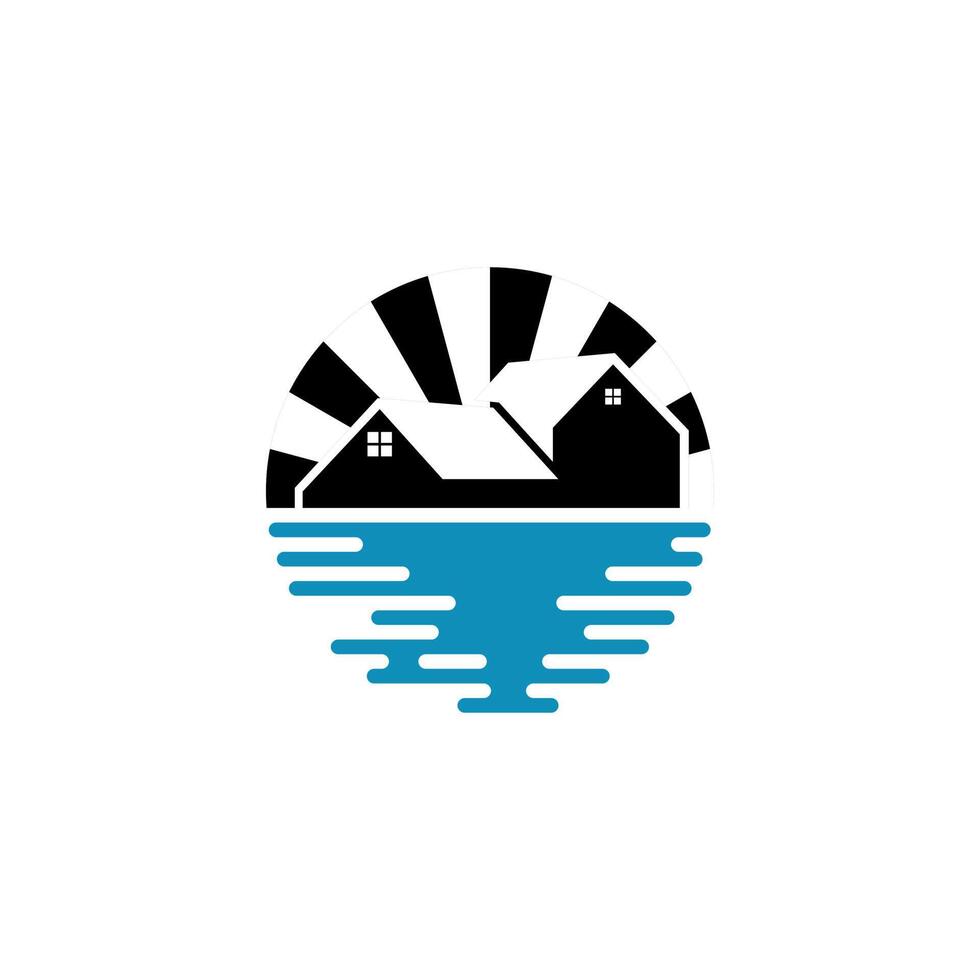 casa do lago. uma ilustração do logotipo de uma combinação de uma casa e um lago vetor
