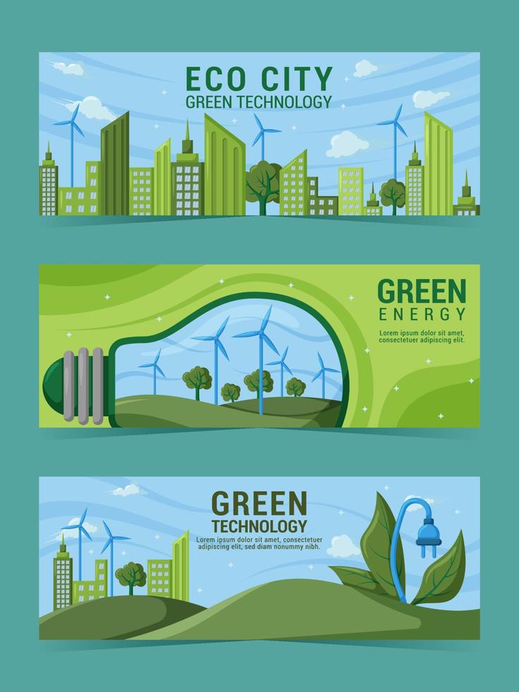 conjunto de banner de tecnologia eco verde vetor