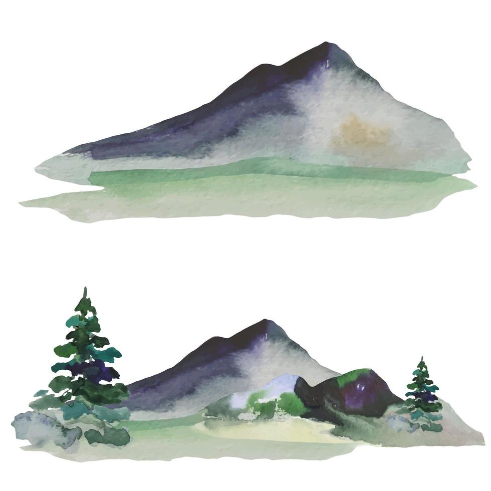 paisagem de montanha, montanhas no nevoeiro, ilustração em aquarela vetor