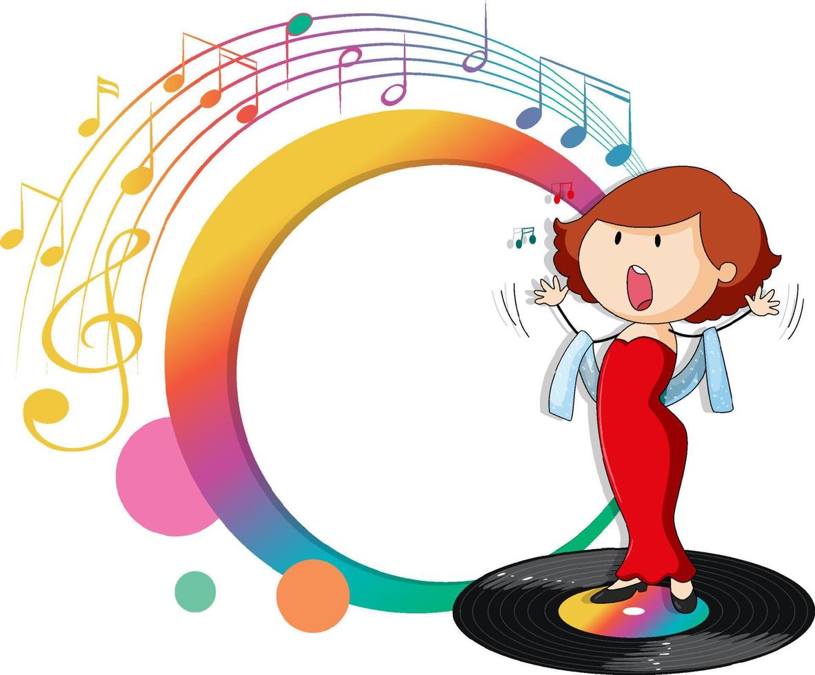 desenho de mulher cantora com símbolos de melodia de música vetor