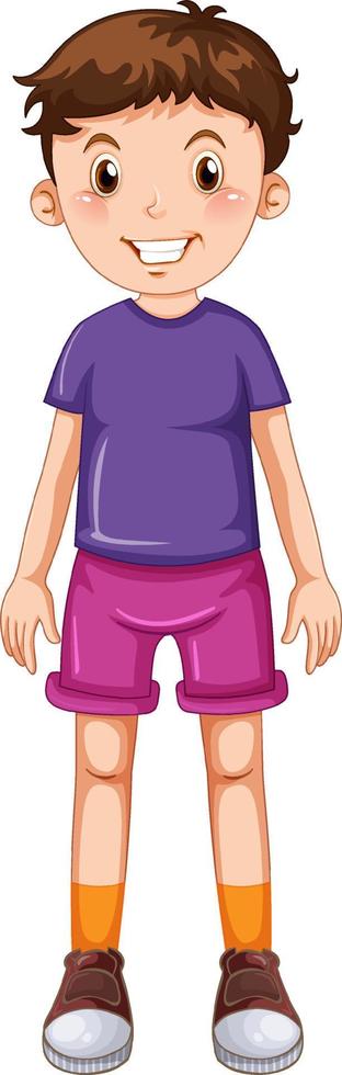 um menino vestindo desenho de camiseta roxa vetor