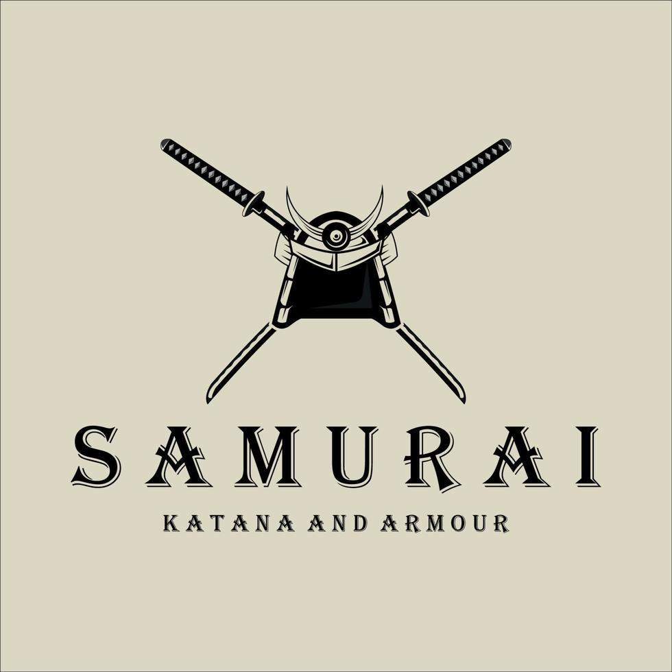 katana e capacete samurai logotipo vector design de modelo de ilustração vintage. armadura japonesa e espada katana para samurai logotipo conceito vetor emblema modelo ilustração design