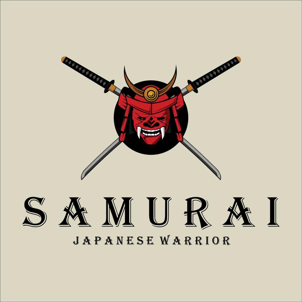 katana e armadura capacete e máscara logotipo design de modelo de logotipo de ilustração vetorial vintage. armadura japonesa e espada katana para samurai logotipo modelo emblema logotipo ilustração vetorial design vetor