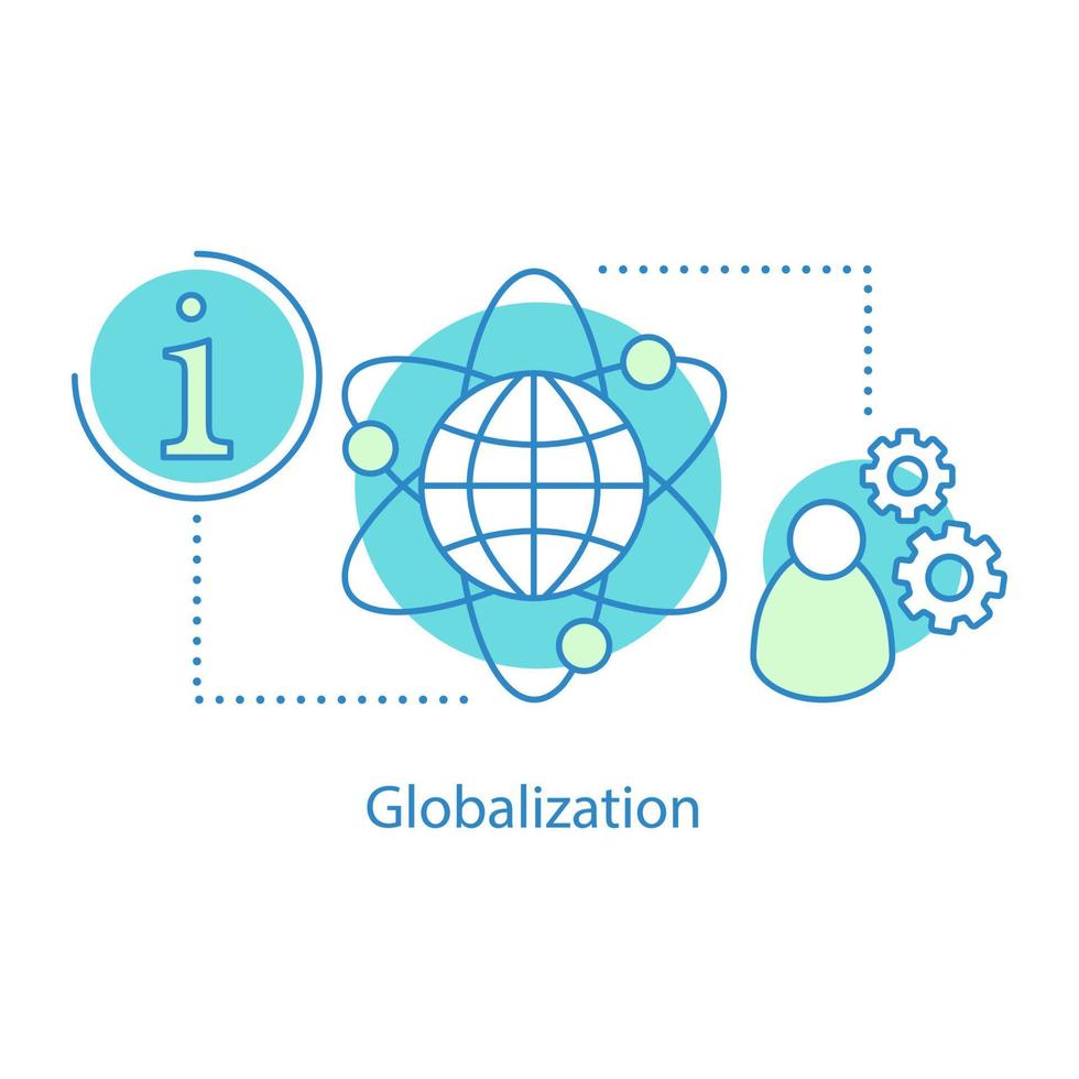 ícone do conceito de globalização. ilustração de linha fina de ideia de interação internacional. conexão de rede. acesso à informação. desenho de contorno isolado de vetor