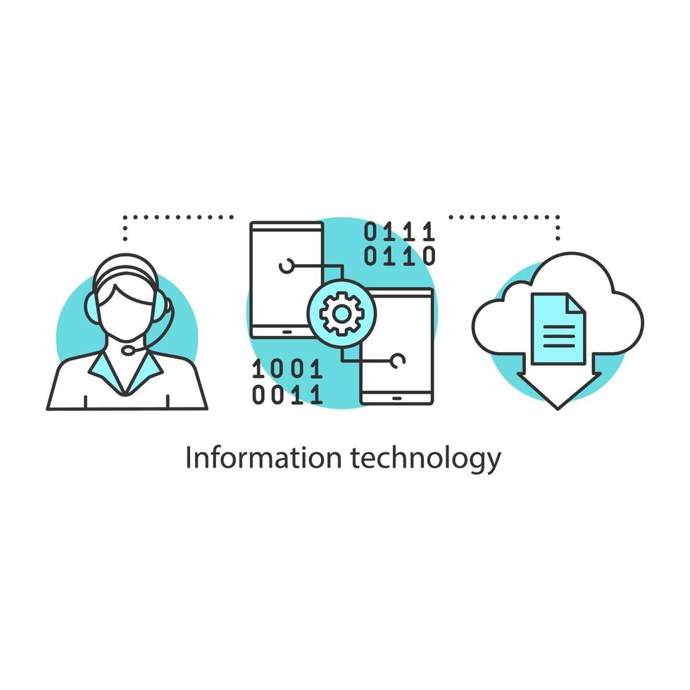 ícone do conceito de tecnologia da informação. ilustração de linha fina de ideia de serviços digitais. armazenamento web. desenho de contorno isolado de vetor