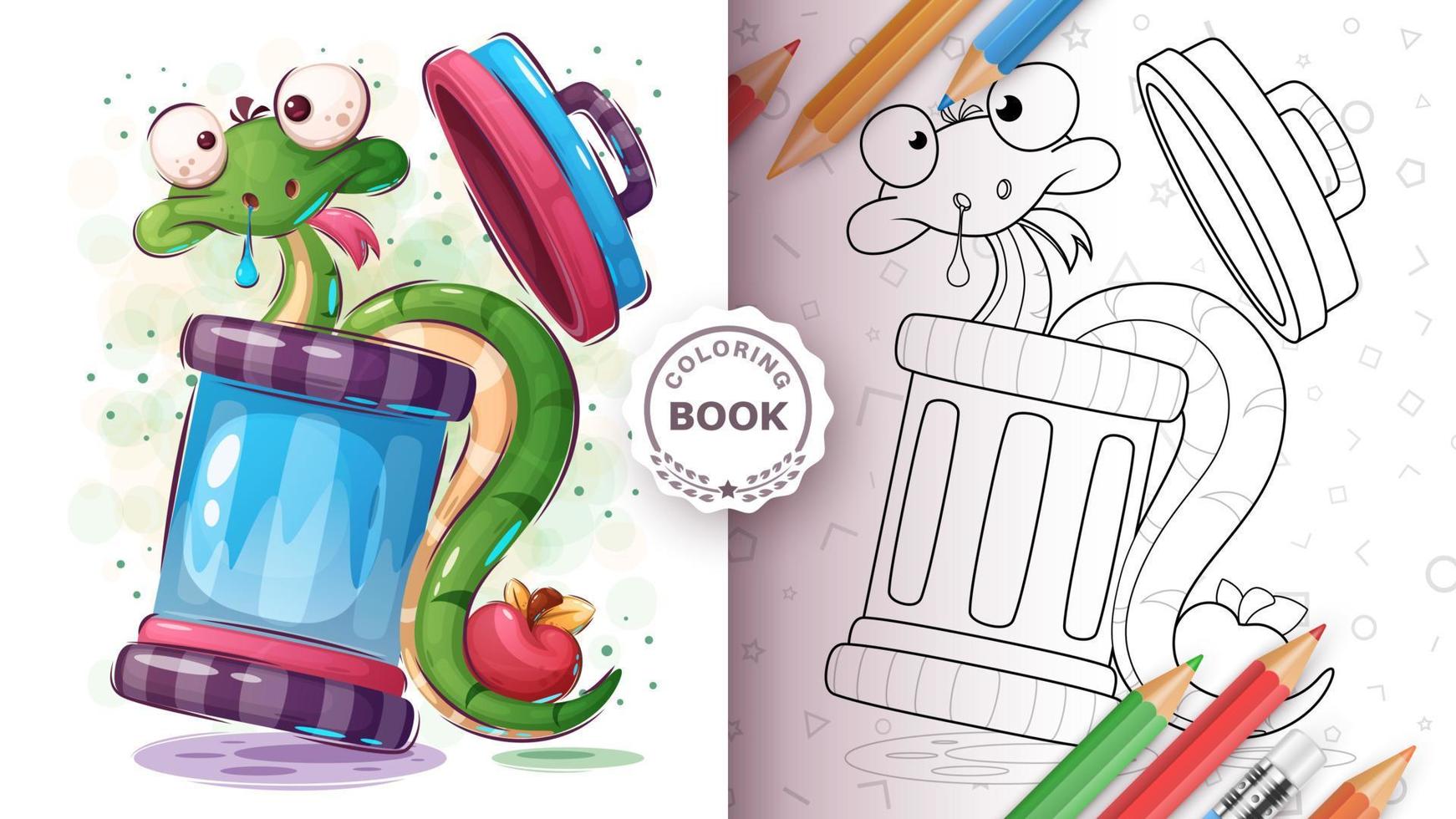 cobra de personagem de desenho animado no lixo - livro para colorir vetor