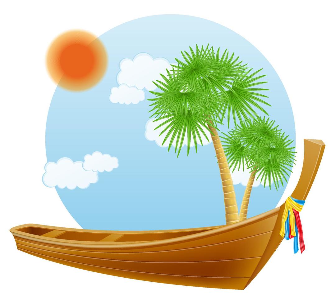 ilustração em vetor tradicional barco de madeira tailandês isolado no fundo branco