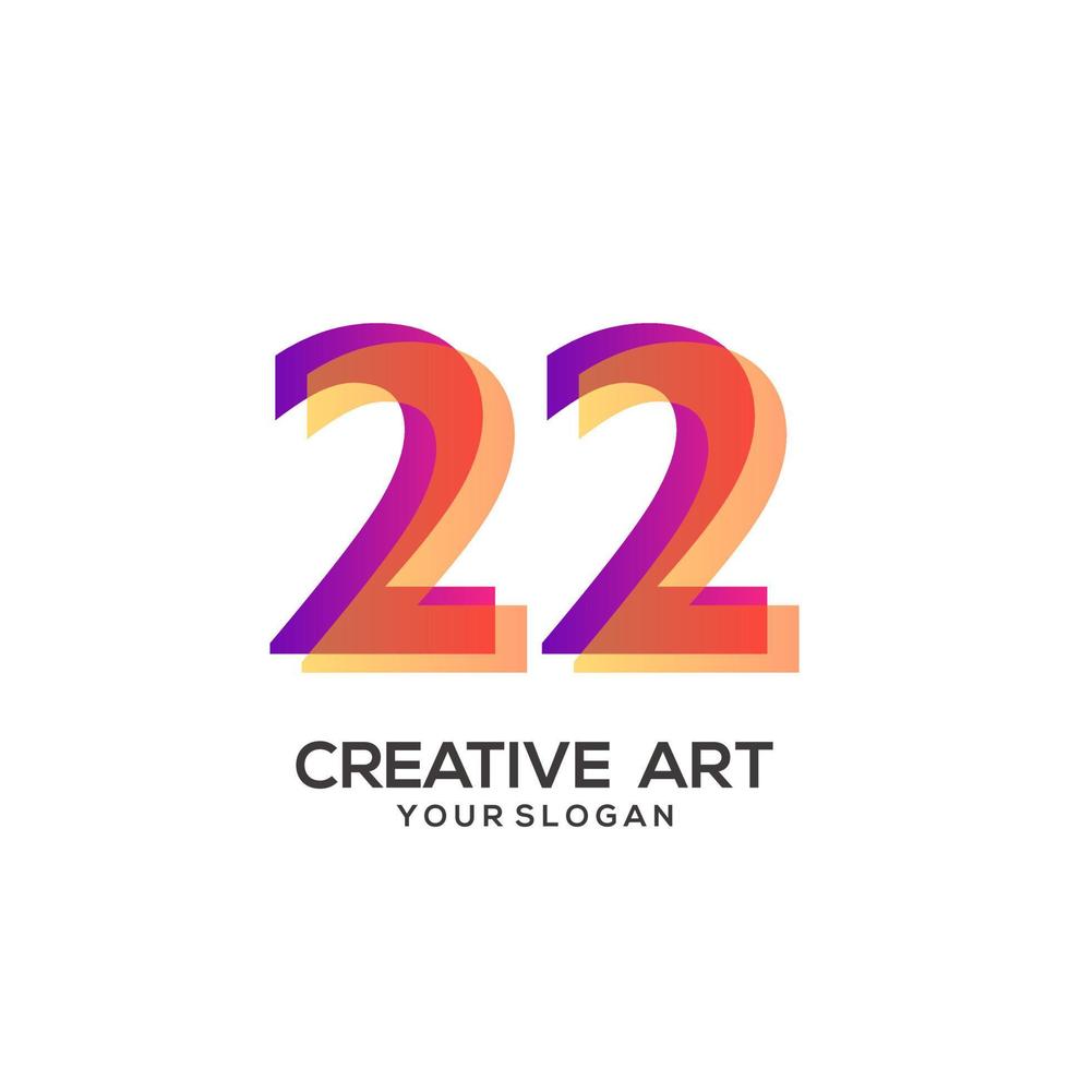 design de gradiente de logotipo de 22 números colorido vetor