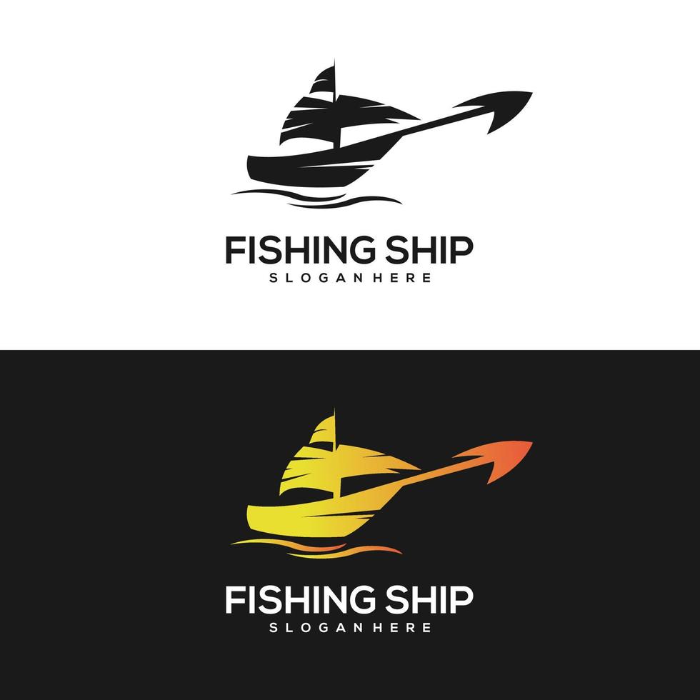 navio de pesca logotipo vintage gradiente ouro vetor