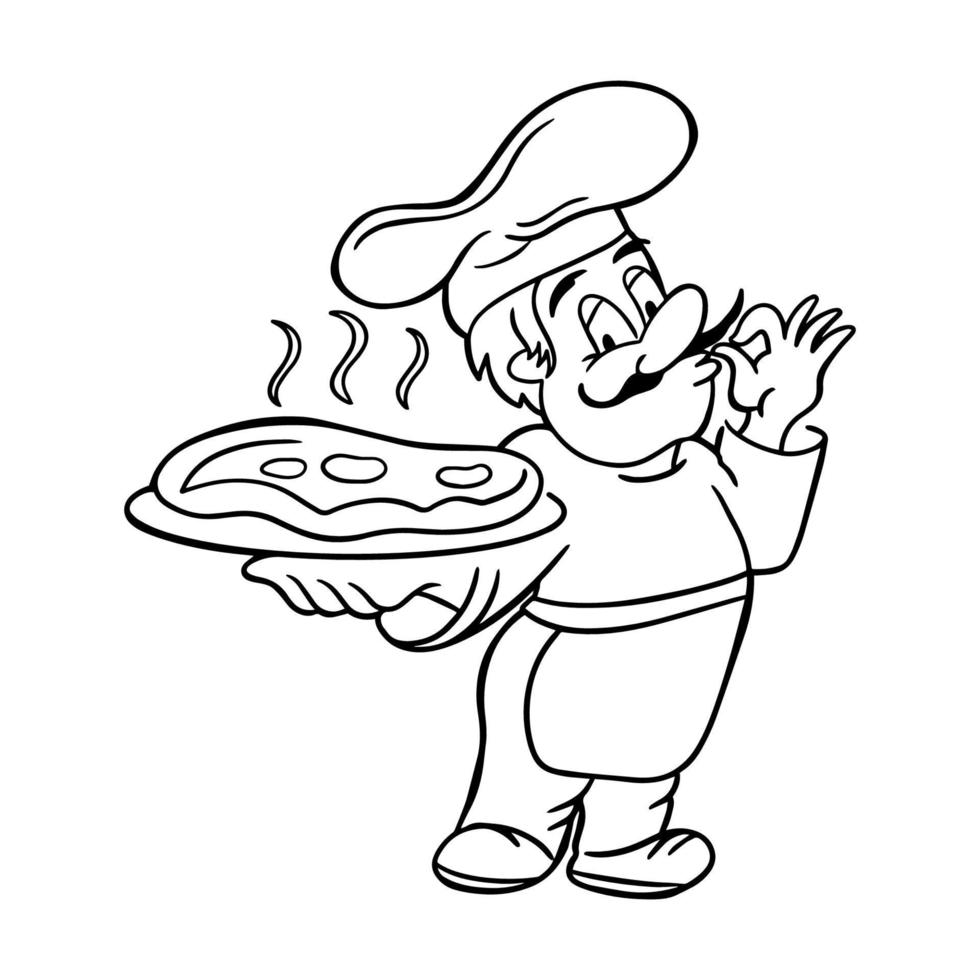 chef italiano com uma pizza. ilustração vetorial de pizzaiolo. vetor