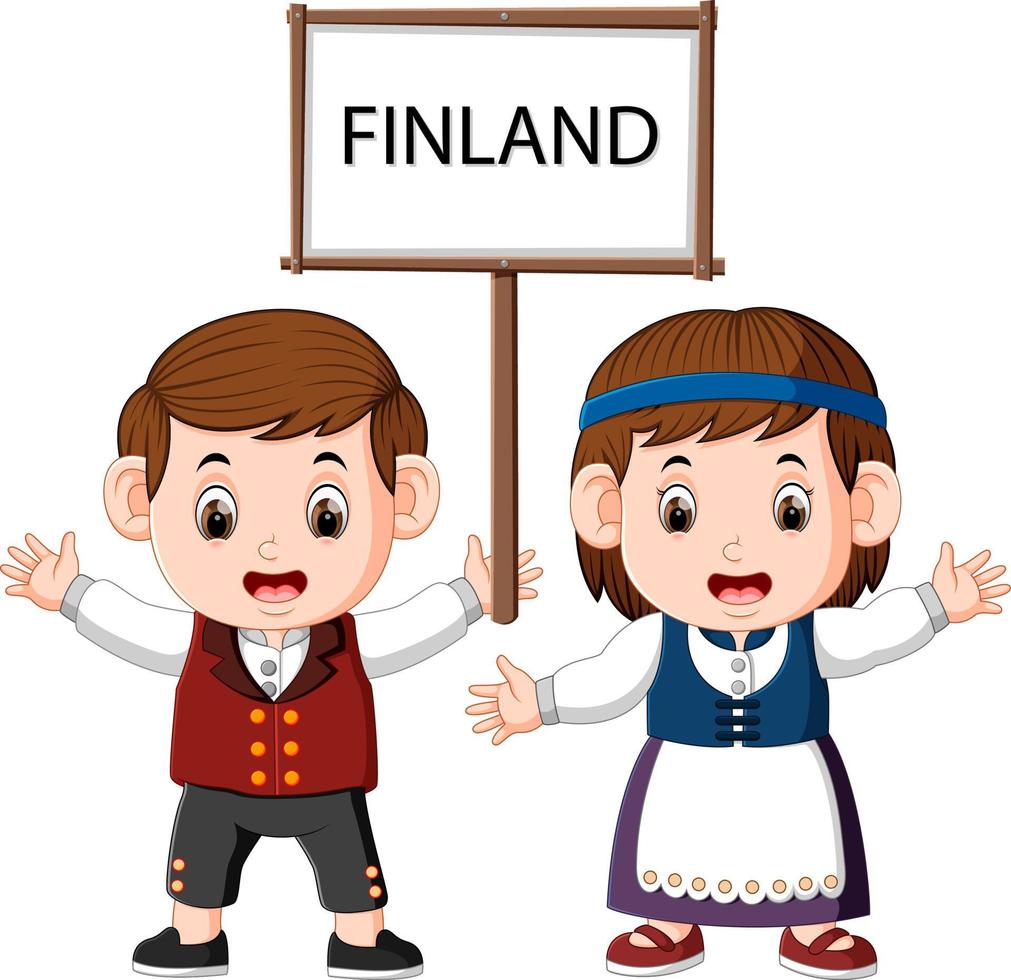 casal de desenhos animados finlandês vestindo trajes tradicionais vetor
