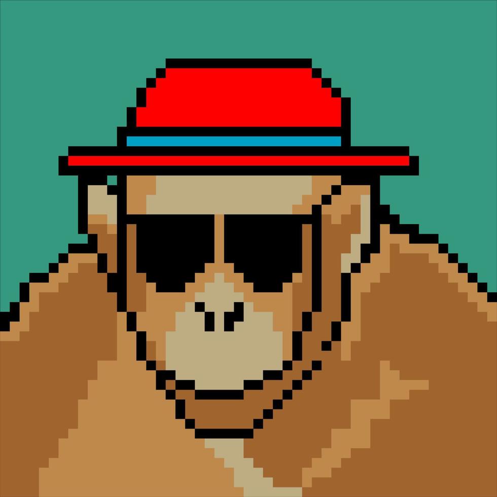 gorila bonito usando um chapéu com pixel art vetor