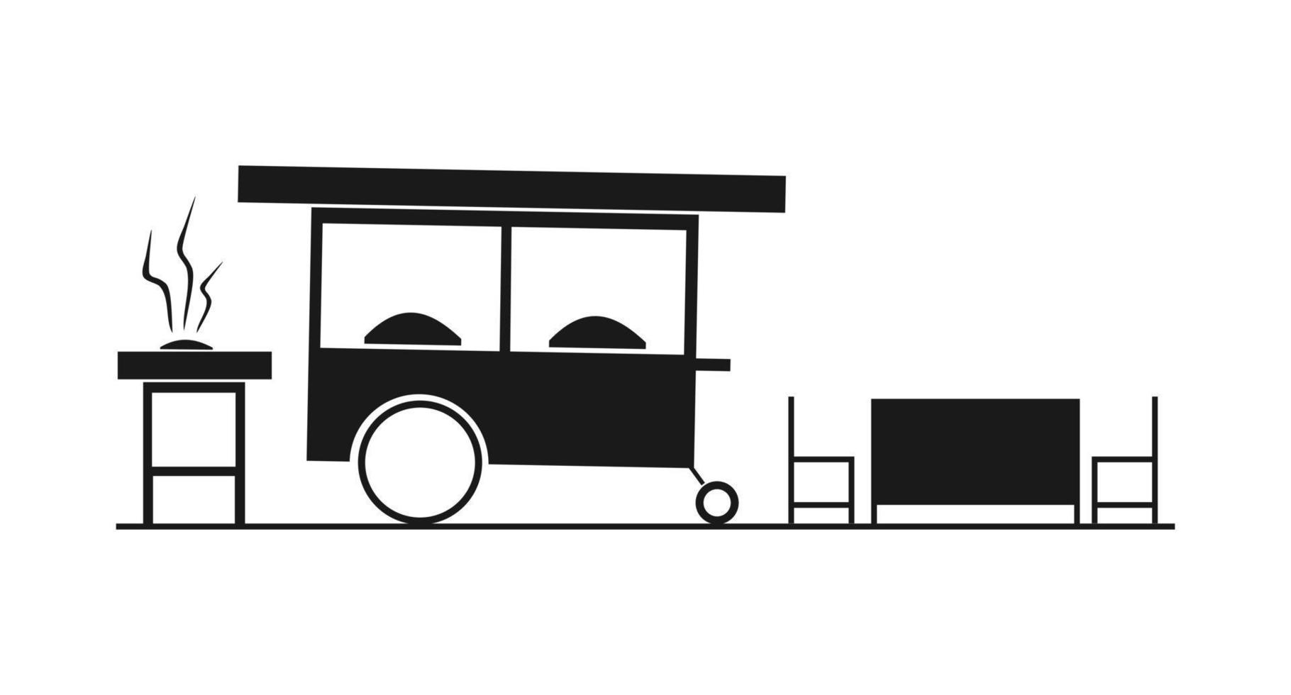 ícone de vetor de carrinho de comida de rua com estilo silhouetee em fundo branco.