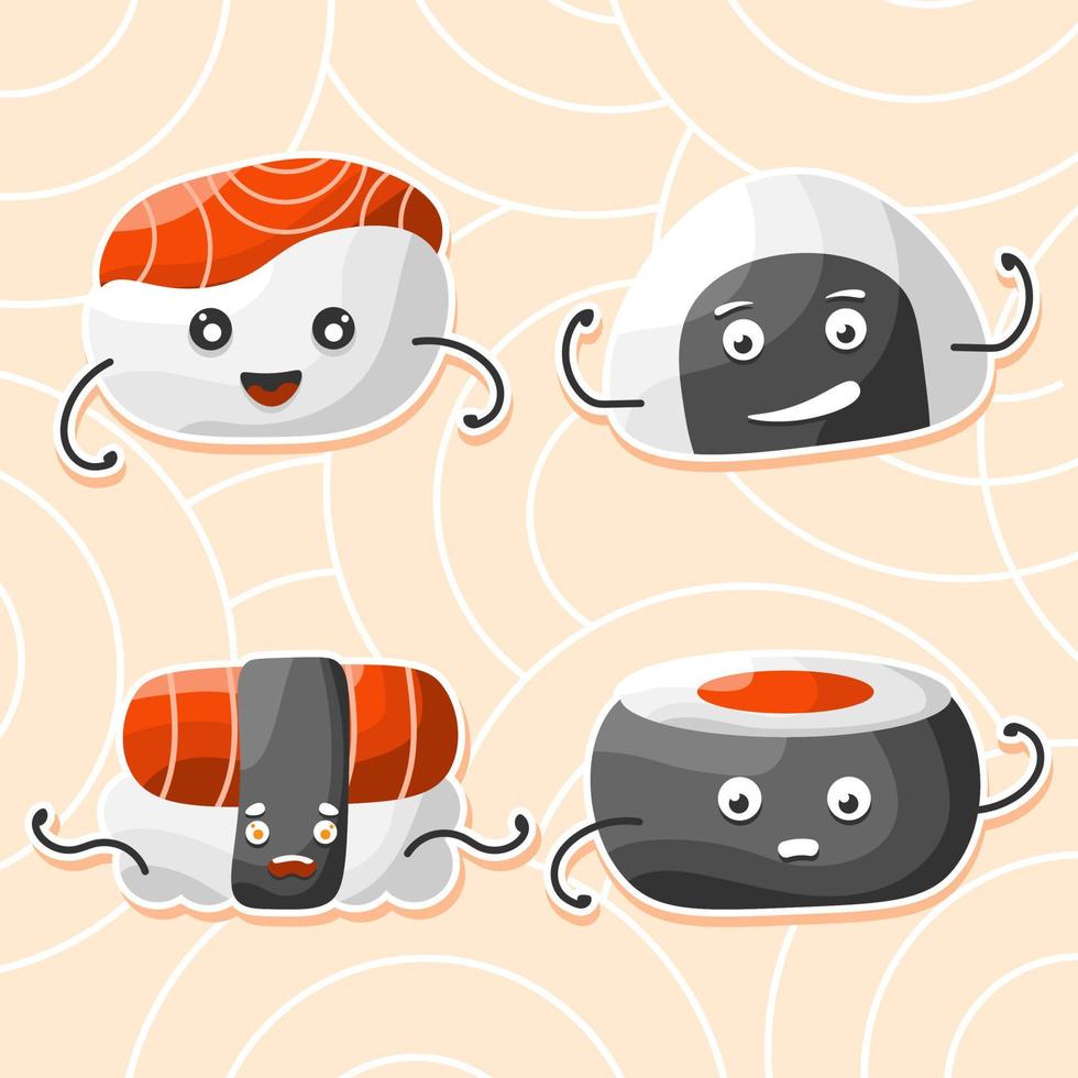design de vetor de conjunto de caracteres de comida de sushi japonês