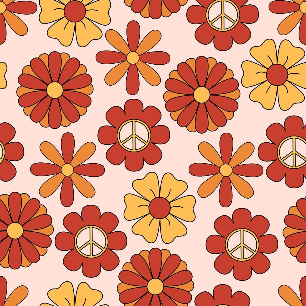 padrão sem emenda dos anos 70 retrô, fundo hippie com flores simples. ótimo para tecidos e embalagens. vetor