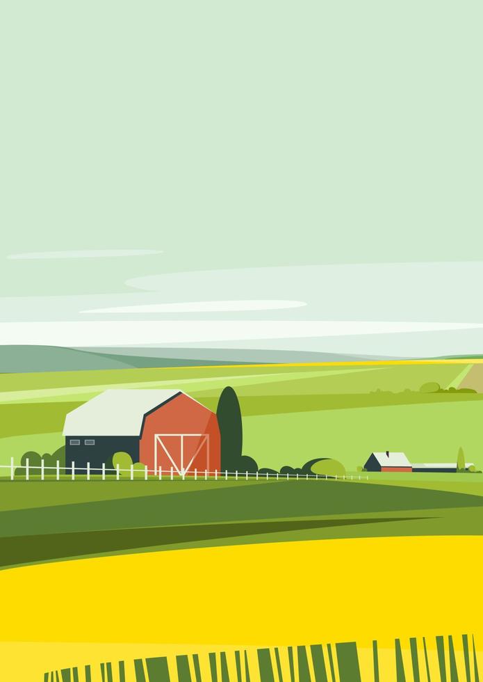 fazenda na temporada de verão. paisagem agrícola em formato de retrato. vetor