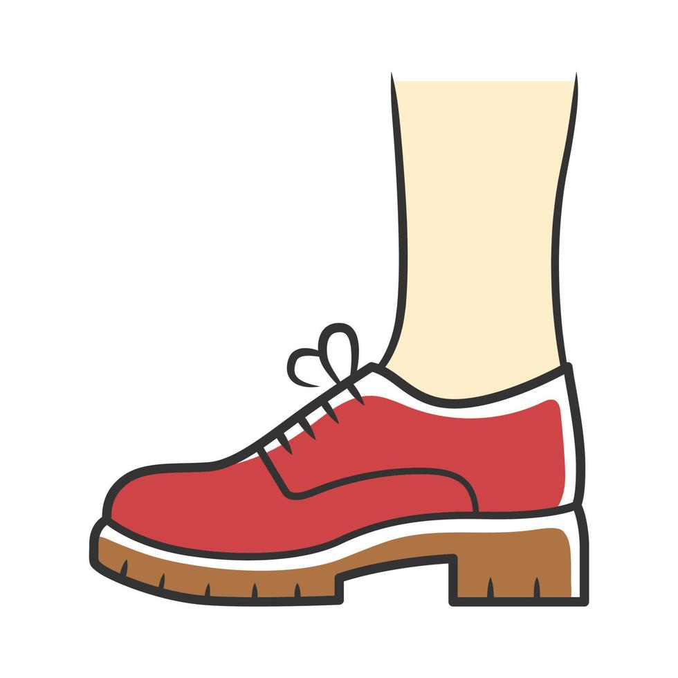 ícone de cor vermelha de brogues robustos. mulheres na moda sapatos oxford vista lateral. elegantes cordões formais, design elegante de calçados. outono feminino, moda de escritório de temporada de primavera. ilustração vetorial isolada vetor