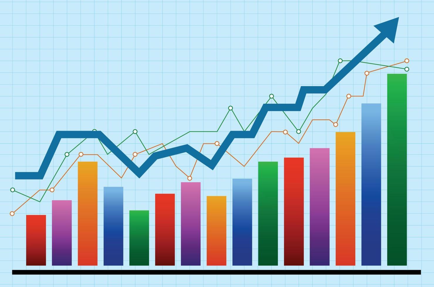 gráfico crescente, gráfico financeiro com seta, conceito de marketing de negócios, ilustração vetorial vetor