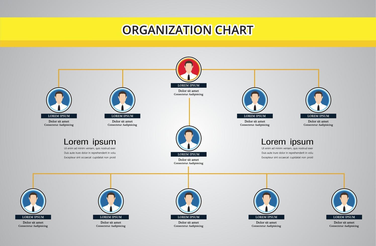 infográficos de organograma com ícone de pessoas e linha abstrata, estrutura de negócios. vetor