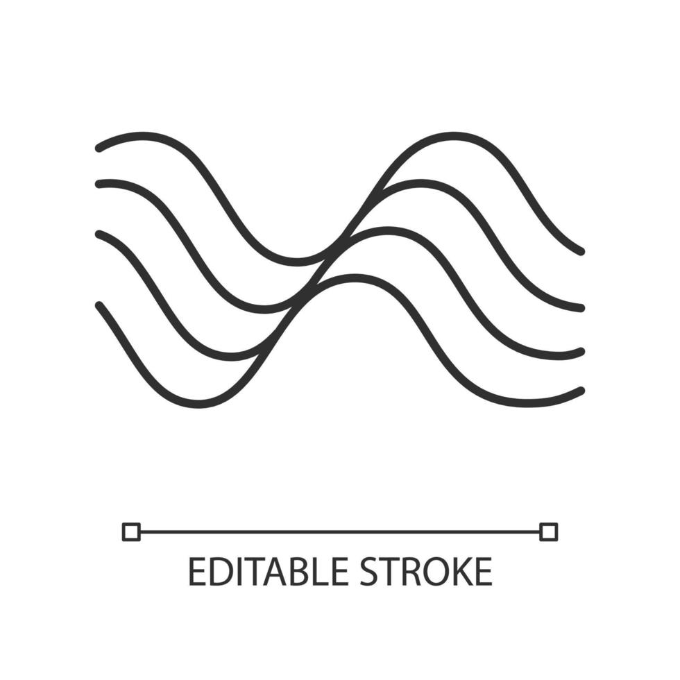 ícone linear de linhas de som onduladas. ilustração de linha fina. ritmo de música, onda de melodia. trilha sonora reproduz a forma de onda. sinergia, sinal de fluxo de energia. símbolo de contorno. desenho de contorno isolado de vetor. traço editável vetor