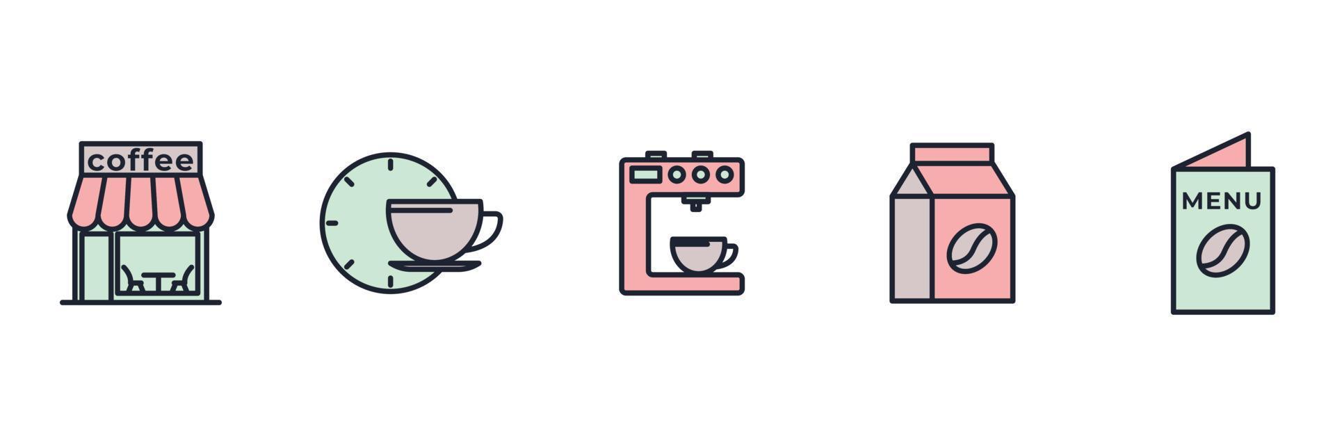 café definir modelo de símbolo de ícone para ilustração em vetor de logotipo de coleção de design gráfico e web