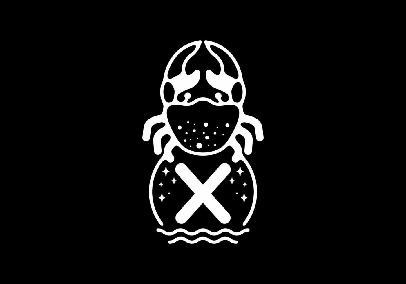 arte de linha de caranguejo preto branco com letra inicial x vetor