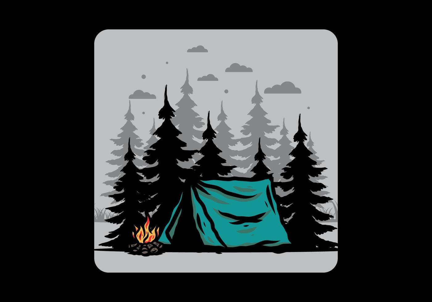 acampamento à meia-noite com ilustração de fogueira vetor