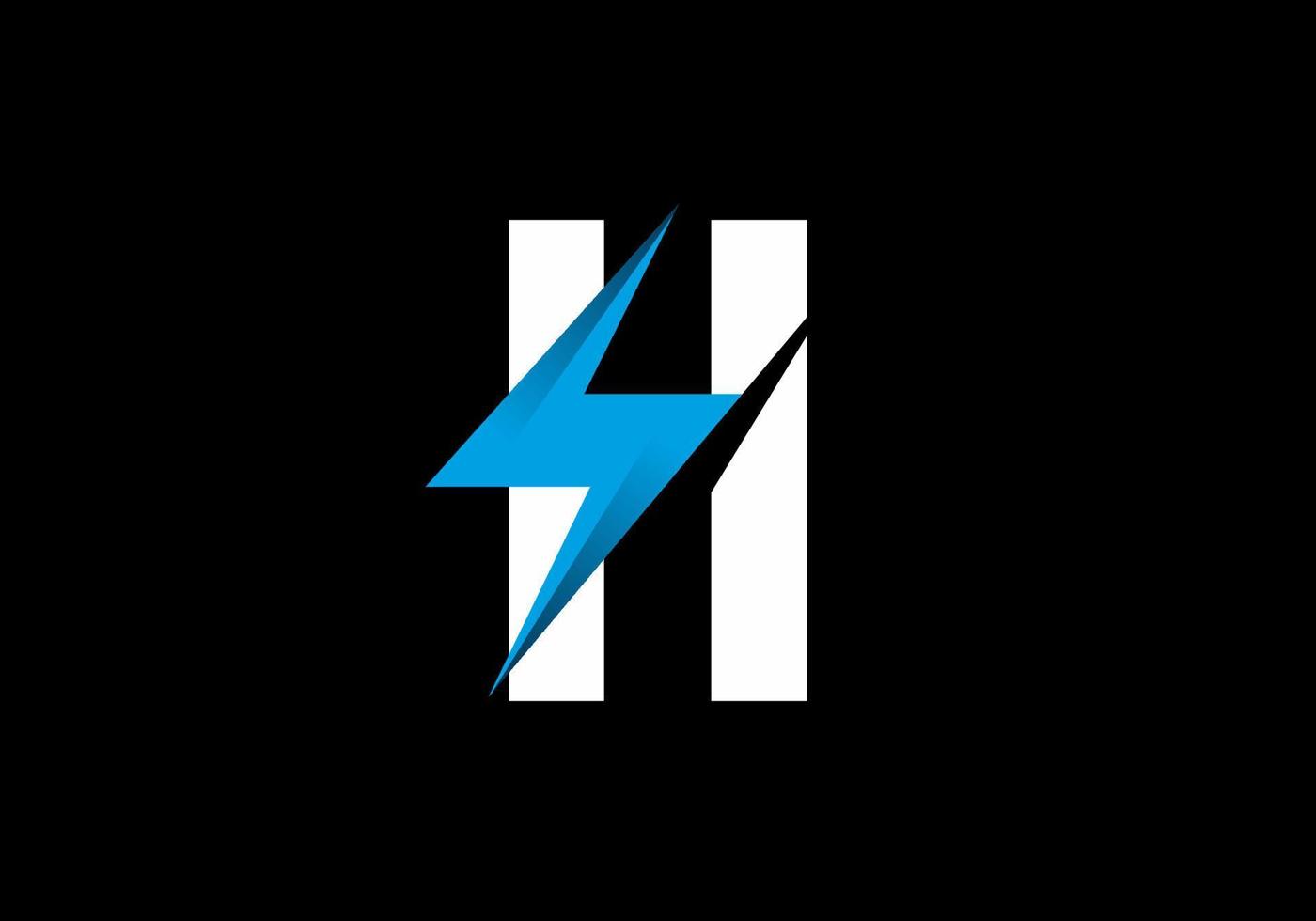 letra inicial h branca com símbolo azul do trovão vetor