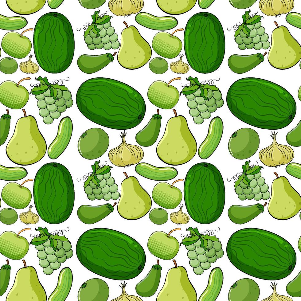 design de fundo sem costura com frutas e legumes verdes vetor