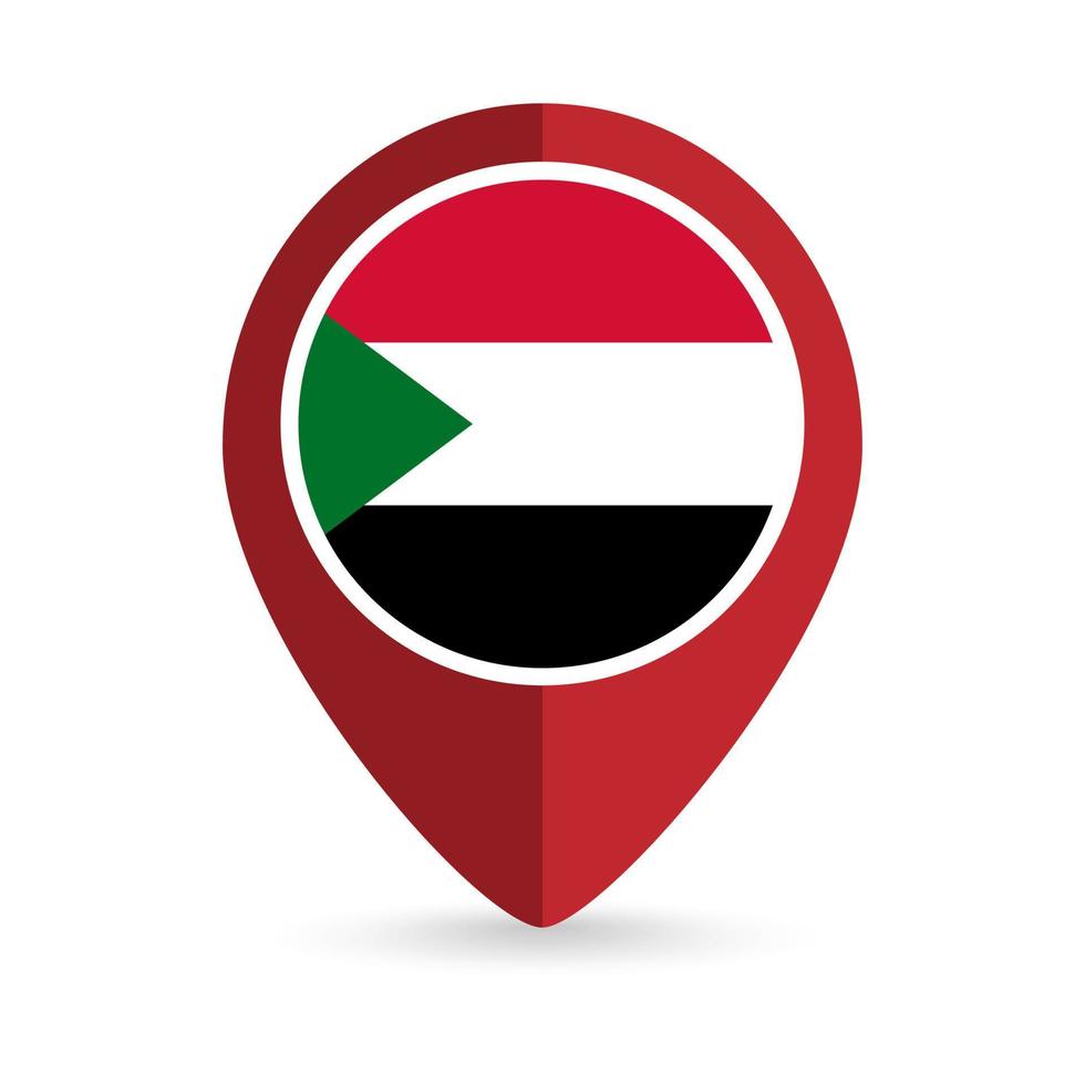 ponteiro de mapa com contry sudão. bandeira do sudão. ilustração vetorial. vetor