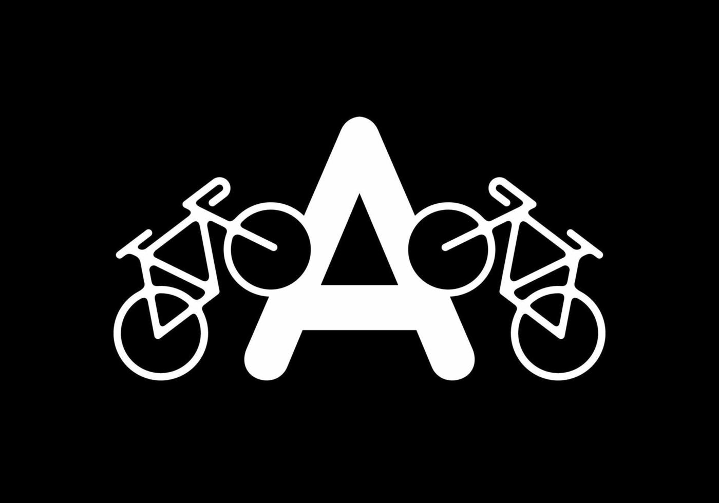 cor preta branca de uma letra inicial com bicicleta vetor