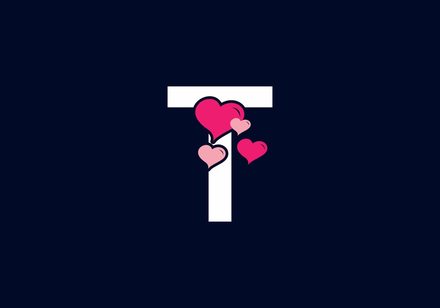 cor rosa branca da letra inicial t com símbolo de amor vetor