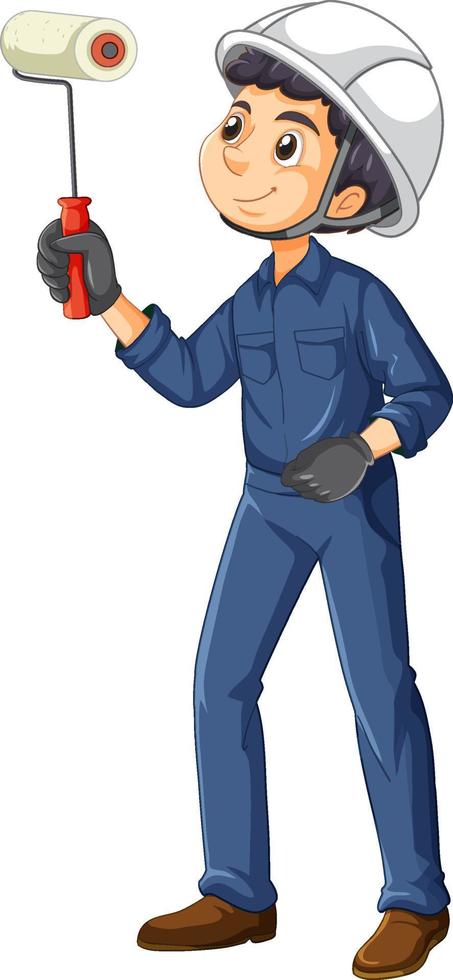 personagem de desenho animado de trabalhador da construção civil pintor vetor